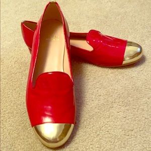 Stuart Weitzman Red patent leather Gold Tip flats